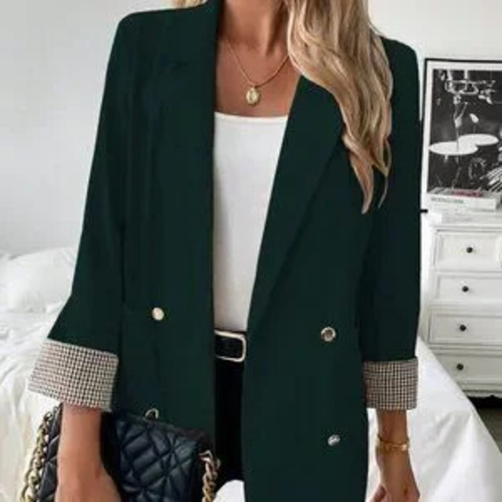 Dark Green Women's Elegant Plaid Suit Jacket